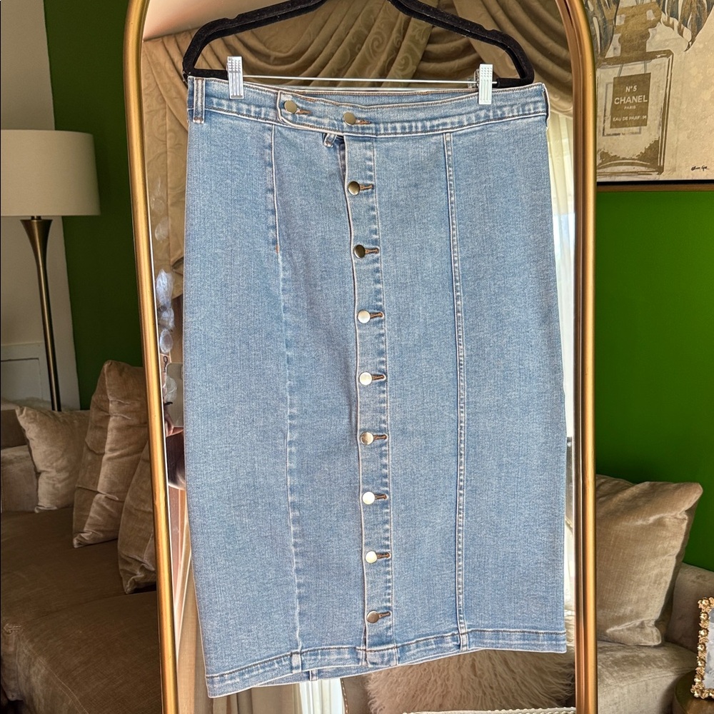 Fashion Nova Blue Button-Front Pencil Skirt